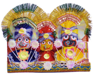 Jagannath,Balabhadra,Maa Subhadra Idol of With Singara Vesa ,Dress Including Decorative Showpiece - 10 cm (Plastic, Wood, Multicolor)