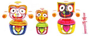 Real Craft Wooden idol of lord jagannath bala bhadra subhadra for home temple size 4 inch Decorative Showpiece - 10 cm  (Wood, Multicolor)