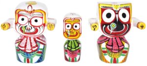 Lord Jagannath, Balaram, Subhadra Wooden Idol (Multicolour, Small, 4 Inch)