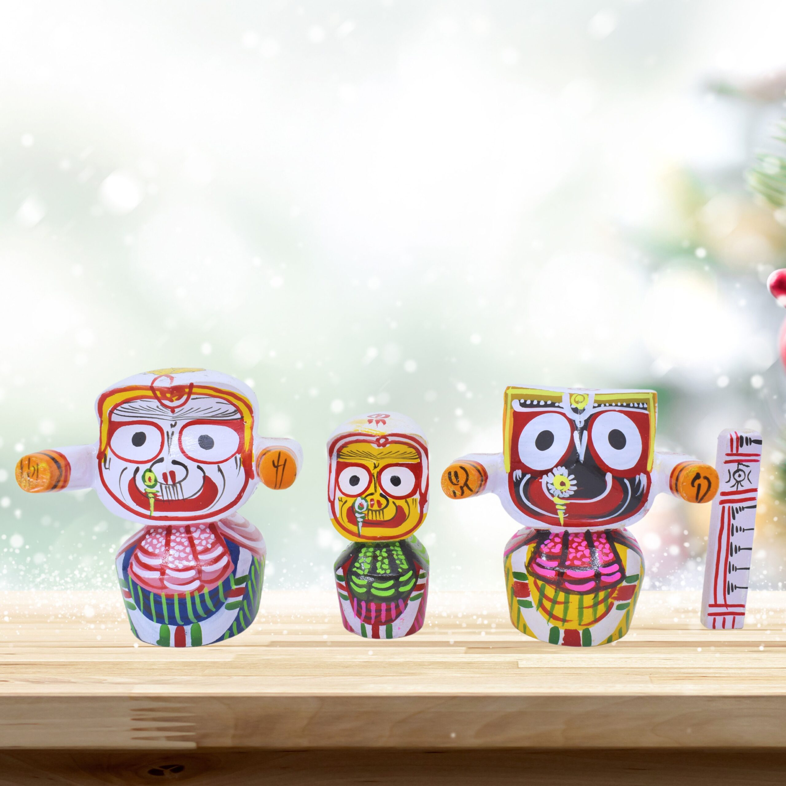 Neem Wood Jagannath, Balabhadra, Subhadra, Sudarshan 4 Inch Deity Set - Religious Treasures(Multicolor) - Image 7