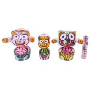 Neem Wood Jagannath, Balabhadra, Subhadra, Sudarshan 4 Inch Deity Set - Religious Treasures(Multicolor)