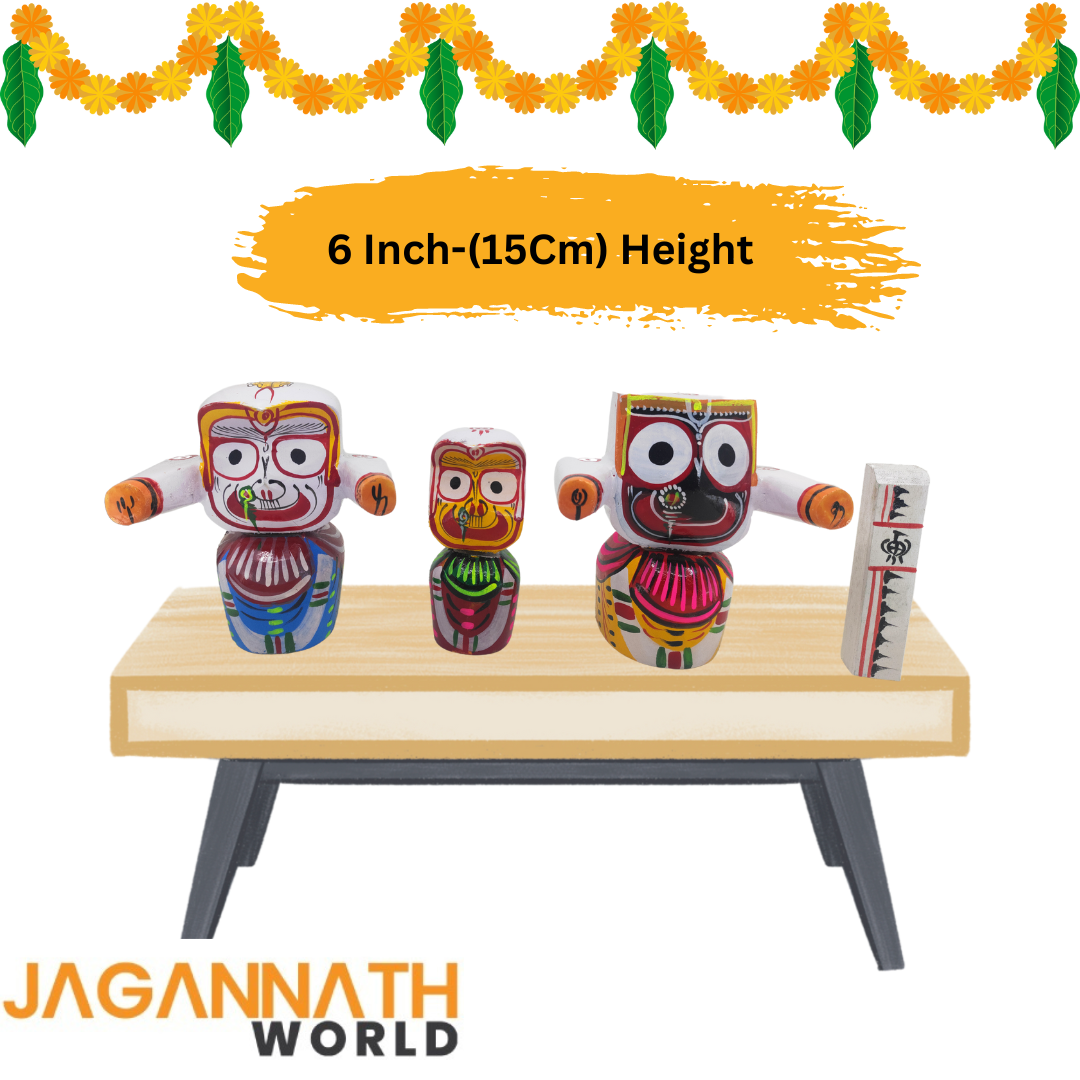 Lord Jagannath, Balaram, Subhadra Wooden Idol (Multicolour, Small, 6 Inch) -15 Cm Height - Image 3