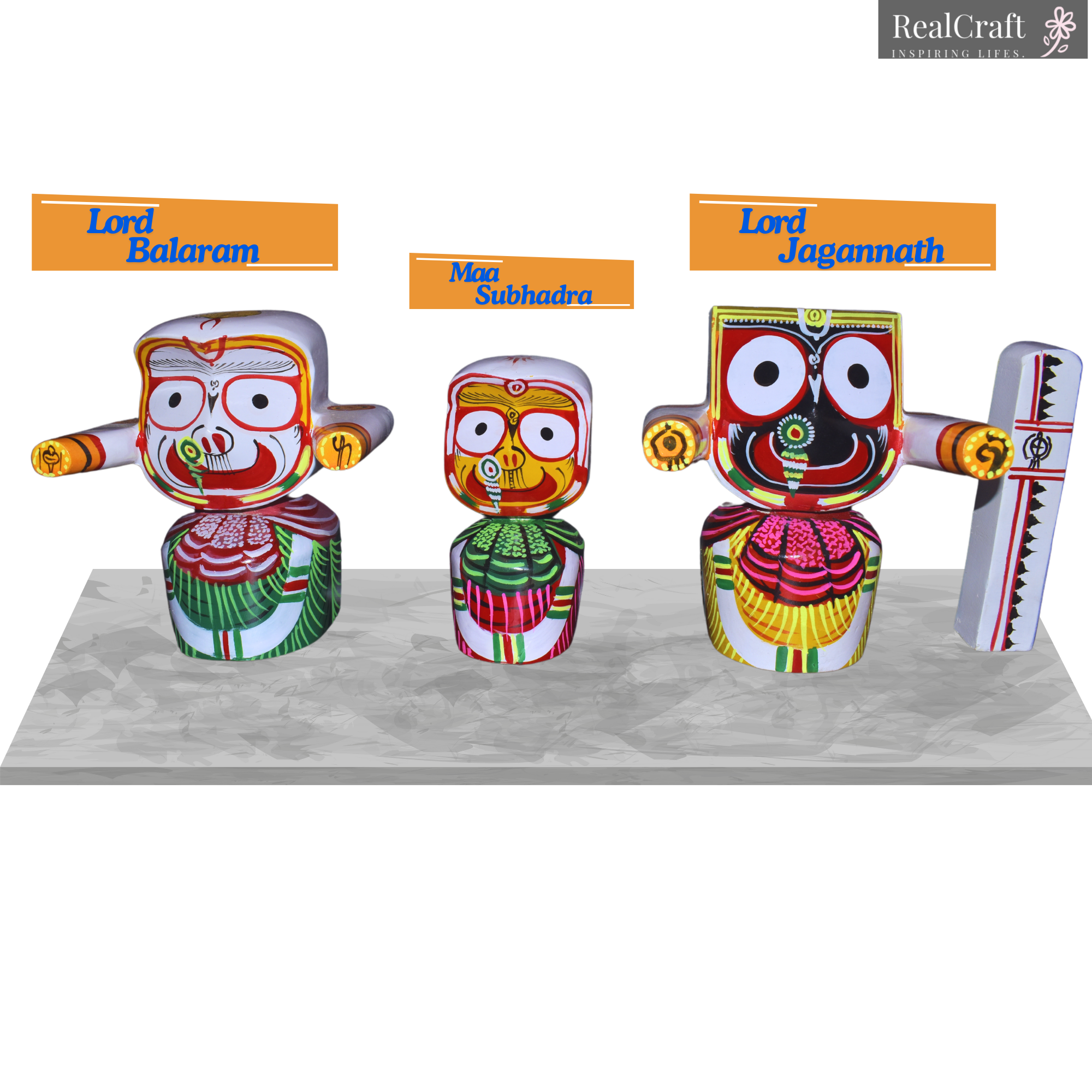 Wooden Lord Jagannath, Balabhadra, Subhadra 8 Inch Idol Collection Set with Sudarshan(Pack of 4, Multicolor) - Image 3