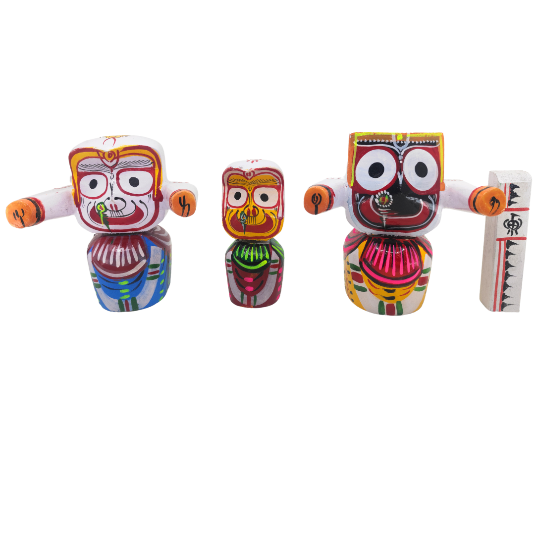 Lord Jagannath, Balaram, Subhadra Wooden Idol (Multicolour, Small, 6 Inch) -15 Cm Height
