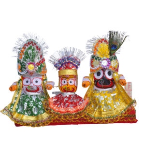Lord Jagannath,Balabhadra,Subhadra and Sudarshan 6 Inch Idol in Wooden Stand,with Dress Set(Pack of 1, Multicolor)