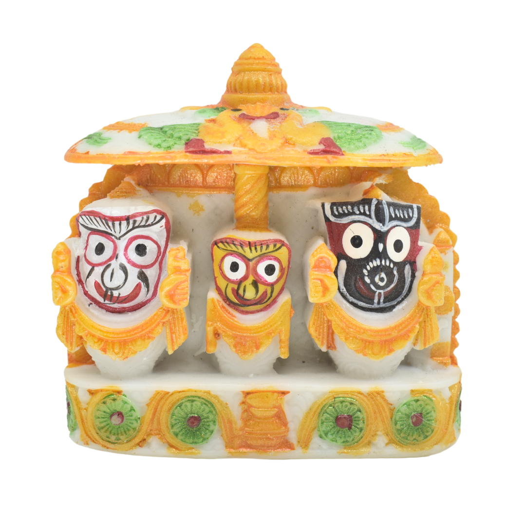 Jagannath Balaram Subhadra marble Car Dashboard | Idols Size (3 x 3) inch, Multicolour