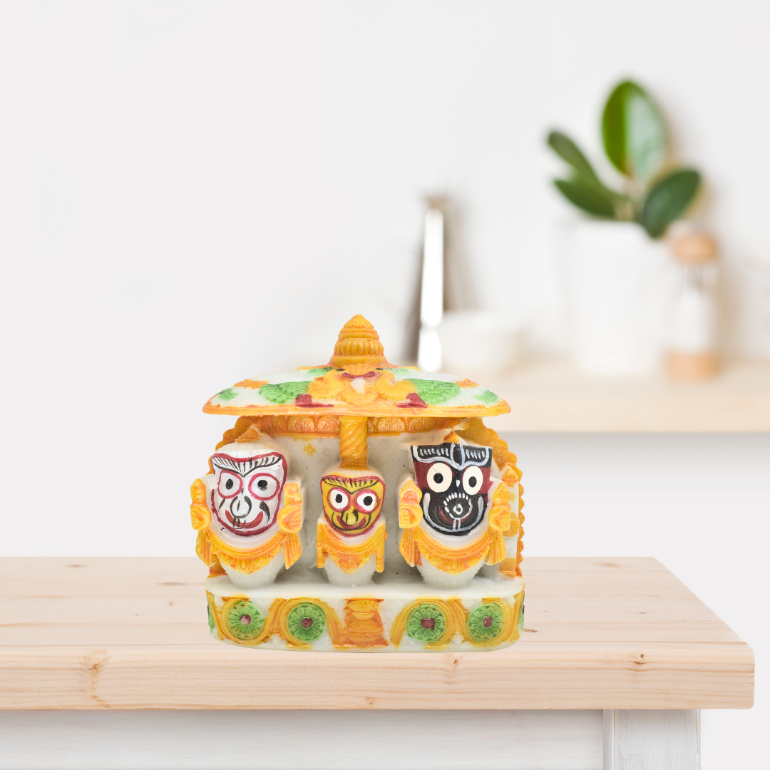 Jagannath Balaram Subhadra marble Car Dashboard | Idols Size (3 x 3) inch, Multicolour - Image 4