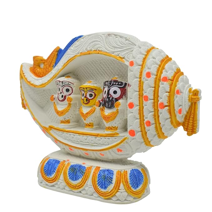 Jagannath Balabhadra and Shubhdra Marble Dust Idol/Murti for Car Dashboard, Home Décor,9.5Cm,1 Pc,White - Image 3