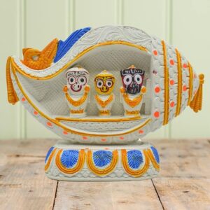 Jagannath Balabhadra and Shubhdra Marble Dust Idol/Murti for Car Dashboard, Home Décor,9.5Cm,1 Pc,White