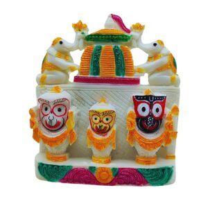 Jagannath World Lord Jagannath, Balaram, Subhadra Idol with Elephants on Top Murti,Marble Dust,Multicolour,Pack of 1