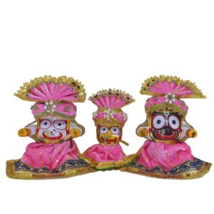 6-Inch (15cm) Jagannath Trio Pagadi Dress Set – Handmade Traditional Design (Pink)
