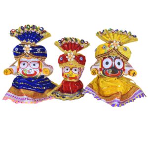 Wooden Idol of Lord Jagannath,Balaram and Subhadra Pure Neem Wood with Pagadi Dress Mukut | Singhara Vesa | 6 inch