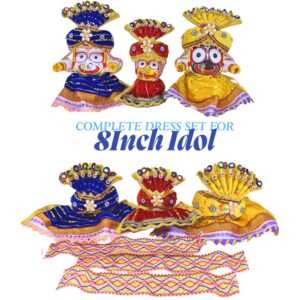 8 Inch (20cm) Vibrant Multicolor Complete Attire Set for Lord Shree Jagannath Idol (Pack of 3,Multicolor)