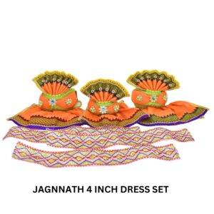4 Inch(10cm) Complete Premium Pagadi Dress Set of Lord Jagannath, Balaram, Subhadra Idol (Orange)
