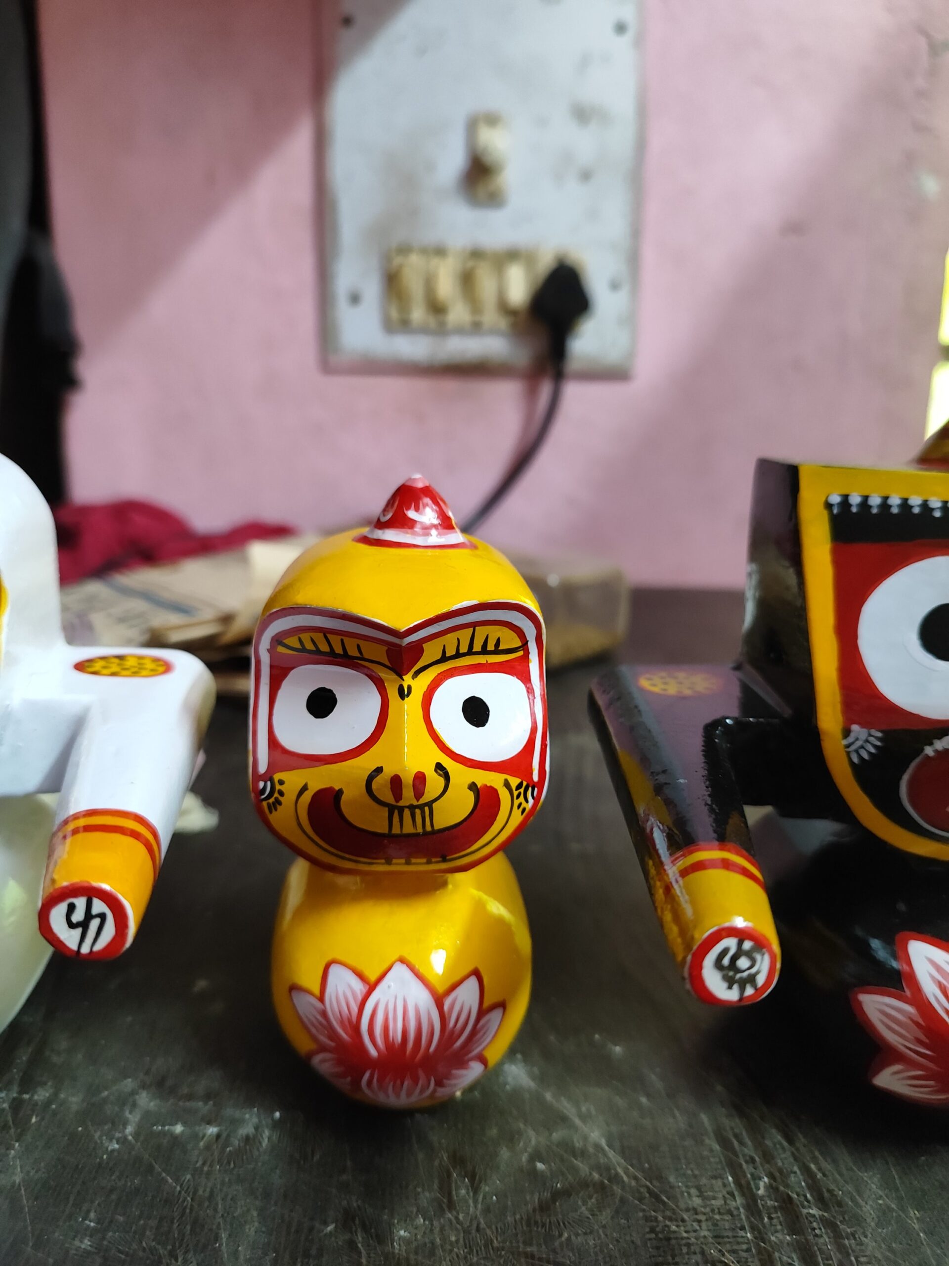 Jagannath World Shree Lord Jagannath Balaram and Subhadra Maa Neem Wood Idol 5-Inch (White Black Yellow) - Image 7