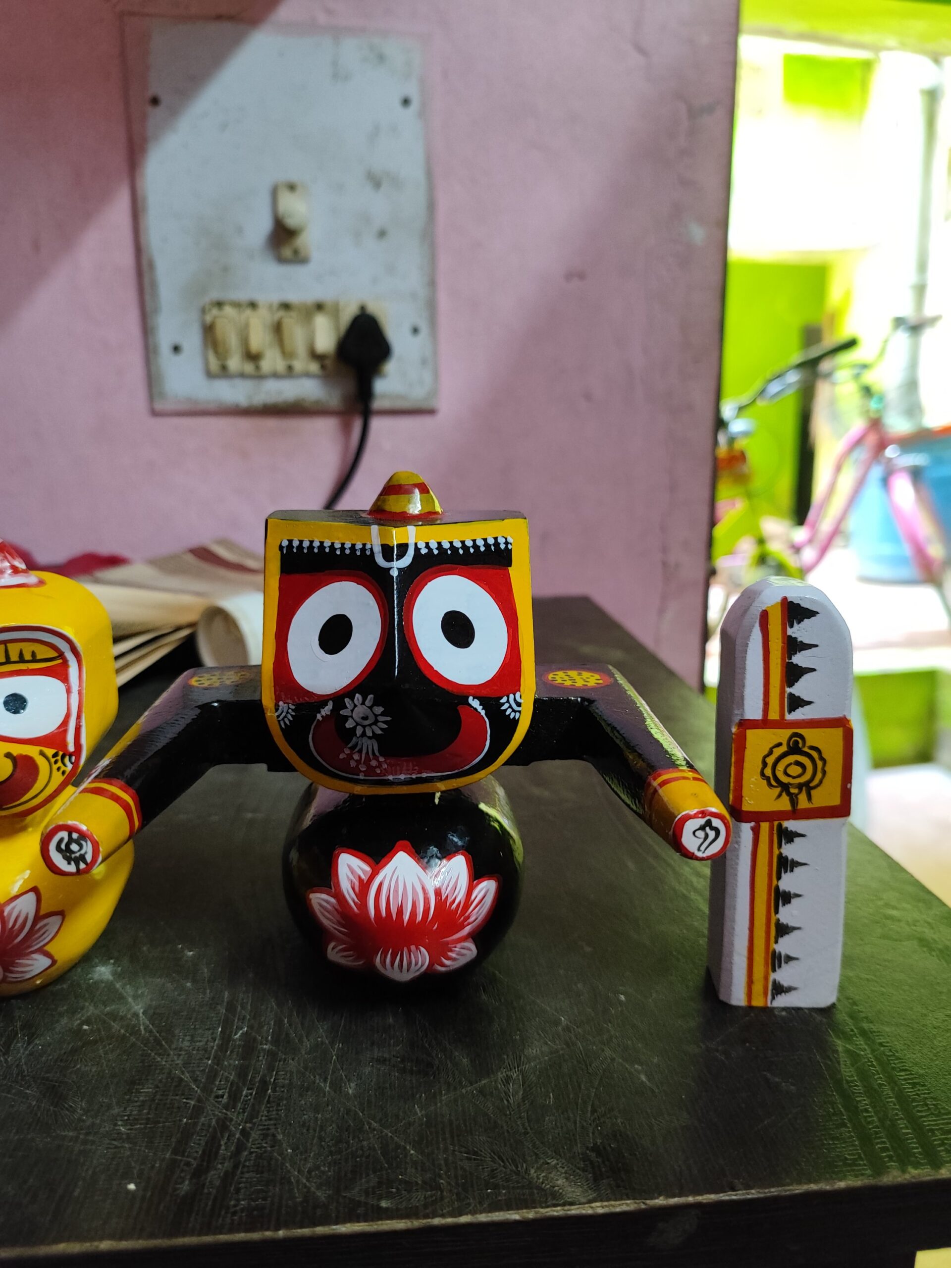 Jagannath World Shree Lord Jagannath Balaram and Subhadra Maa Neem Wood Idol 5-Inch (White Black Yellow) - Image 6