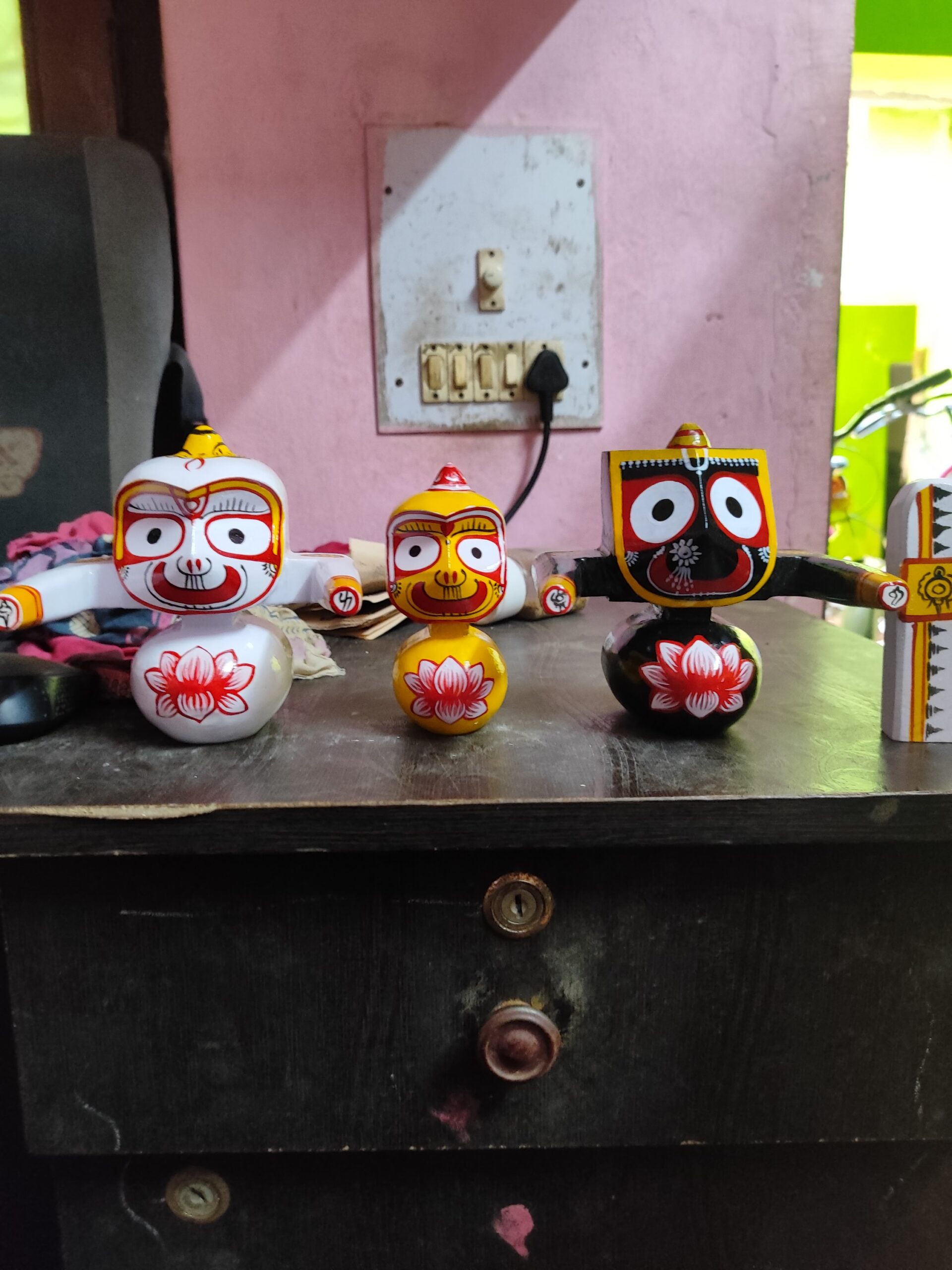 Jagannath World Shree Lord Jagannath Balaram and Subhadra Maa Neem Wood Idol 5-Inch (White Black Yellow) - Image 2