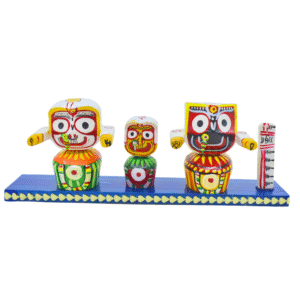 3 Inch NEEM Wood Lord Jagannath,Balabhadra,Subhadra and Sudarshan in Wooden Stand (Pack of 1, Multicolor)