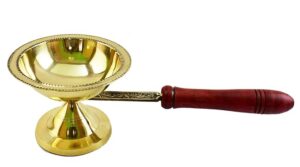 Brass Traditional Dhoobakkal with Wooden Handle|(28 x 11.5 x 9 cm)Juna Dani for Worship