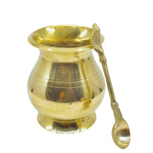 Brass Blessings Bundle: Pooja Lota, Spoon Panch Patra Charnamrit