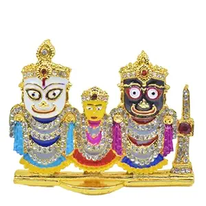 Metal Lord Jagannath, Balaram & Subhadra Idol Stand Set for Car Dashboard and Shop (Multicolor, Pack of 1)